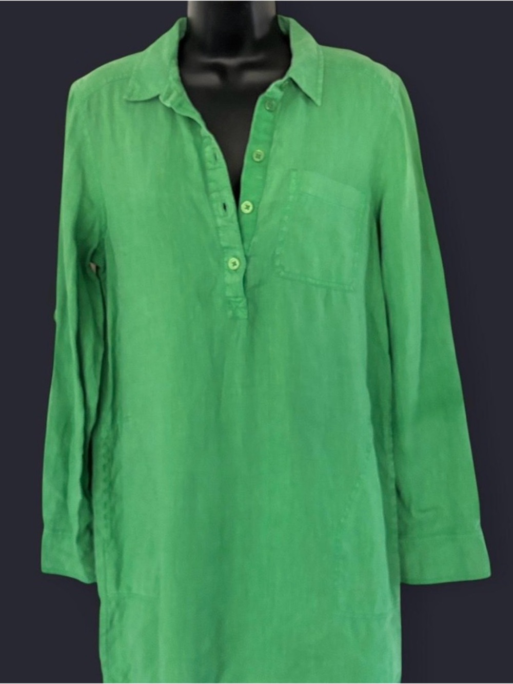Michael Stars Kelly green Linen Utility Shirt Dress Minimalist Sz Sm